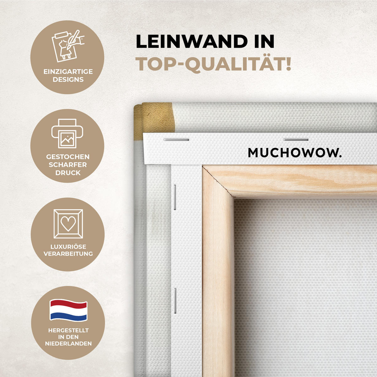 LEINWANDBILD Gold - Rechtecke - Kreise - Abstrakt Wandbilder 80x60 cm - Weiß, Textil (80/60cm) - MuchoWow