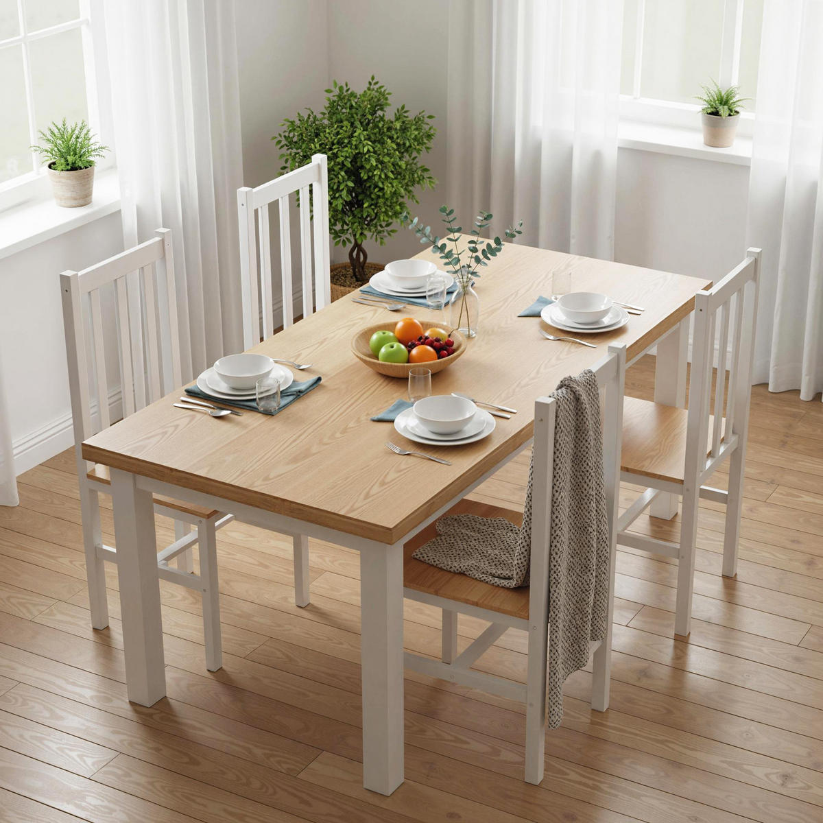 KÜCHENSTÜHLE DE-06836 4er-Set aus Massivholz mit Lamellen-Rückenlehne Natur - Naturfarben, Holz (38.5/99/47.5cm) - ComfortXL