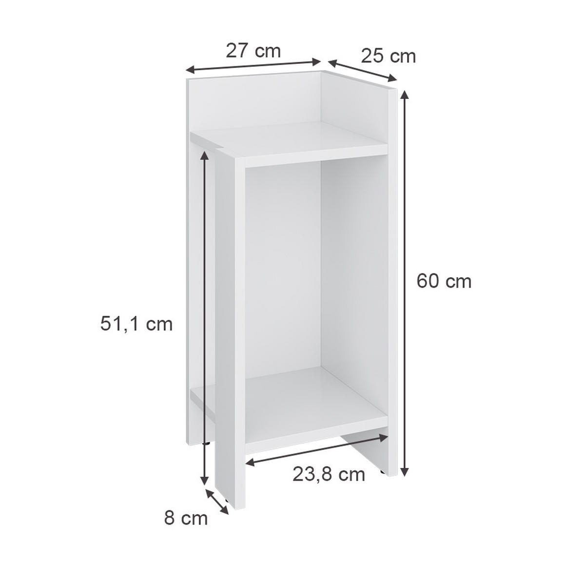 NACHTTISCH Lenar Weiß 27 x 60 cm 2er-Set - Weiß, Holzwerkstoff (27/60/25cm) - Vicco