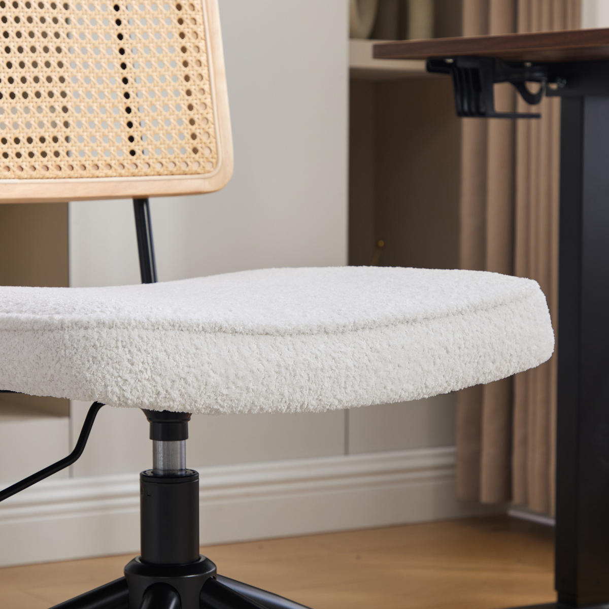 BÜROSTUHL Vintage, Elfenbein, Chenille, Rattan, verstellbar - Weiß, Textil (58.5/91.5/55cm)
