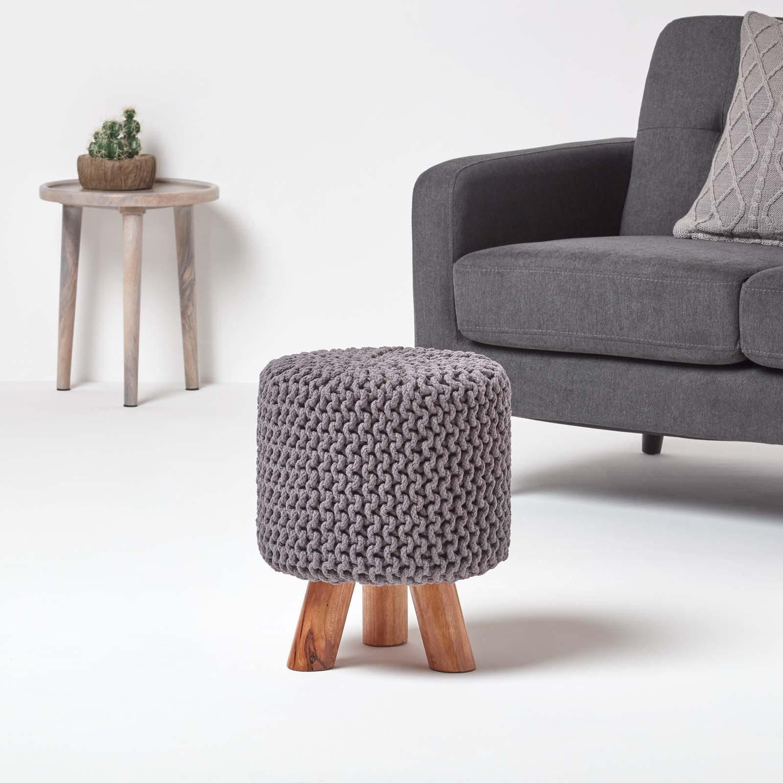 STRICK-HOCKER grau, Dreibein 32/32/42 cm - Grau, Textil (32/42/32cm) - Homescapes
