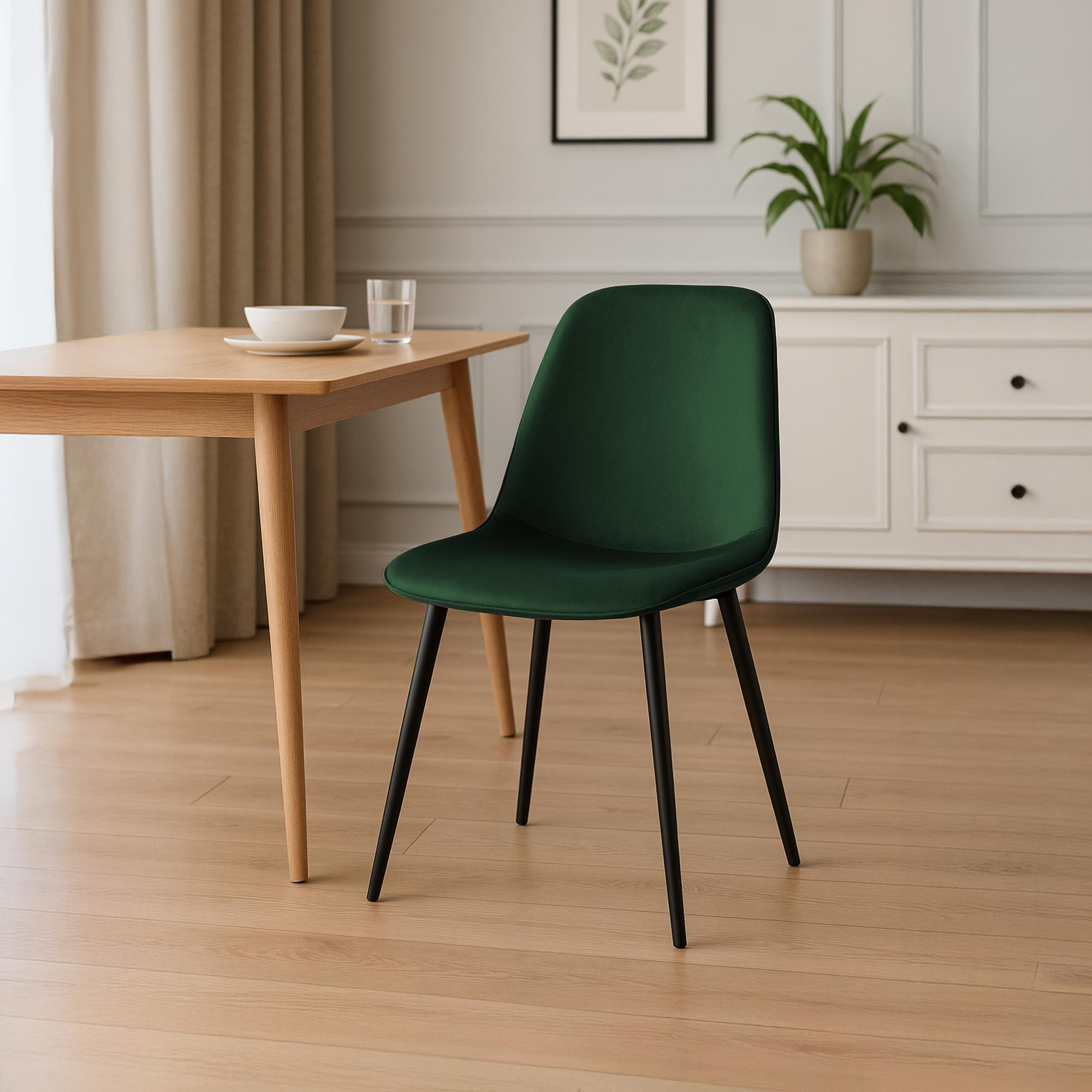 ESSZIMMERSTUHL 2er Set Samt Grün - Schwarz/Grün, Textil/Metall (45/88/54cm) - CLP