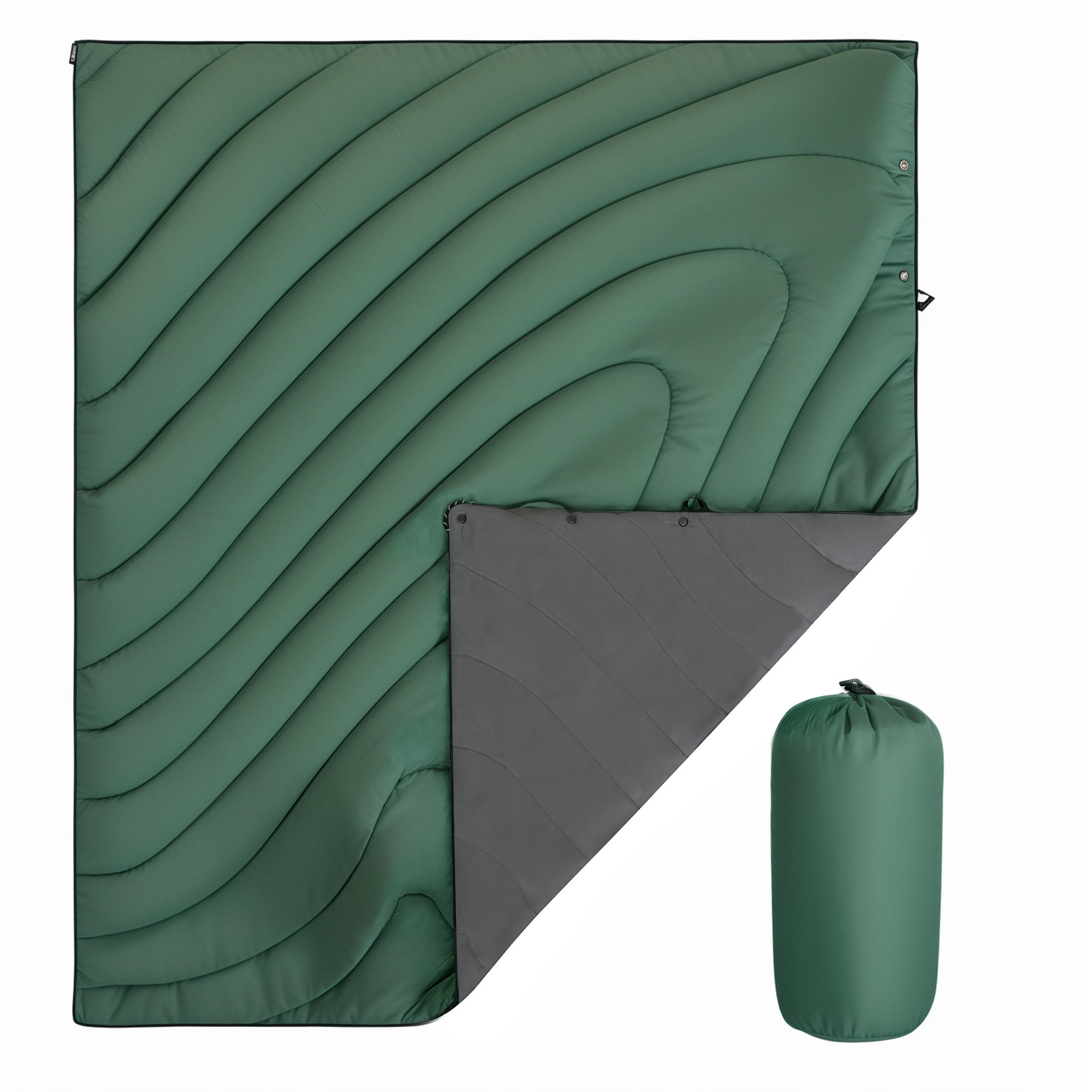 DECKE wasserdicht warm mit Aufbewahrungstasche 192 x 132 cm - Grau/Grün, Textil (132/190cm) - Vercart