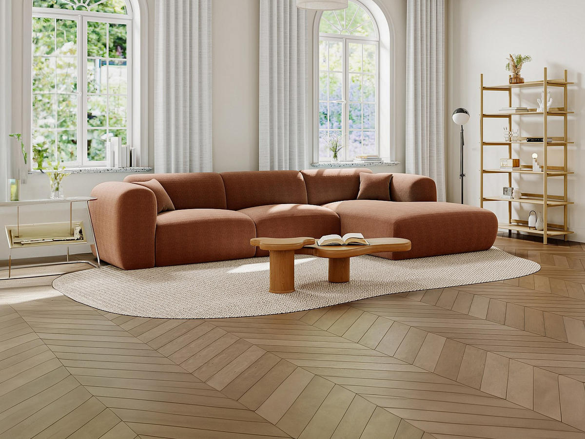 SOFA ohne Schlafmöglichkeit - 5 Personen - Samt, Stoff - Terracotta - Terracotta, Textil (280/165cm) - Vente-Unique