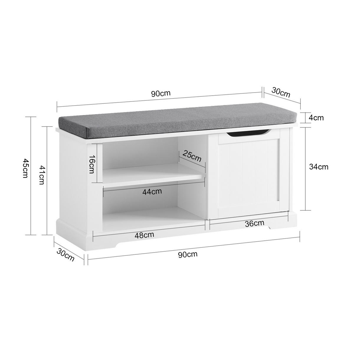 SCHUHBANK Weiß - Weiß, Holzwerkstoff (90/45/30cm) - SoBuy