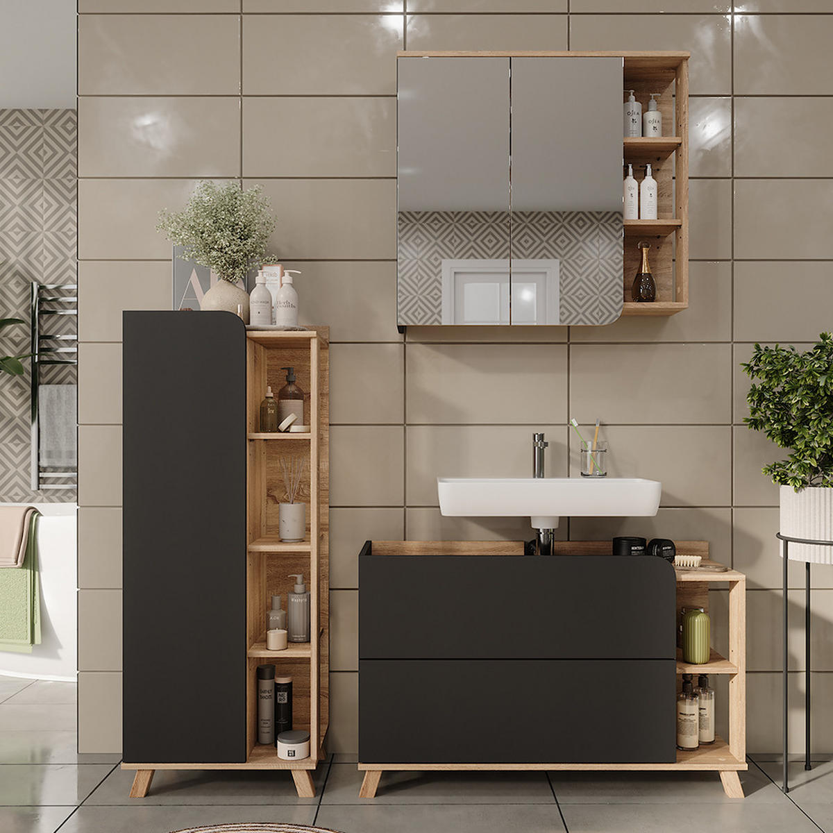 KOUPELNOVÝ NÁBYTEK Karen Sonoma/antracit - Sonoma dub/antracitová, kompozitní dřevo (100/65/35cm) - Vicco