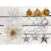 LAALU CHRISTBAUMKUGEL-SET 133 Stück in Luxusbox POLAR GOLD für Weihnachtsbäume 120-210 cm - Silberfarben/Goldfarben, Glas/Kunststoff (55/50/75cm) - LAALU