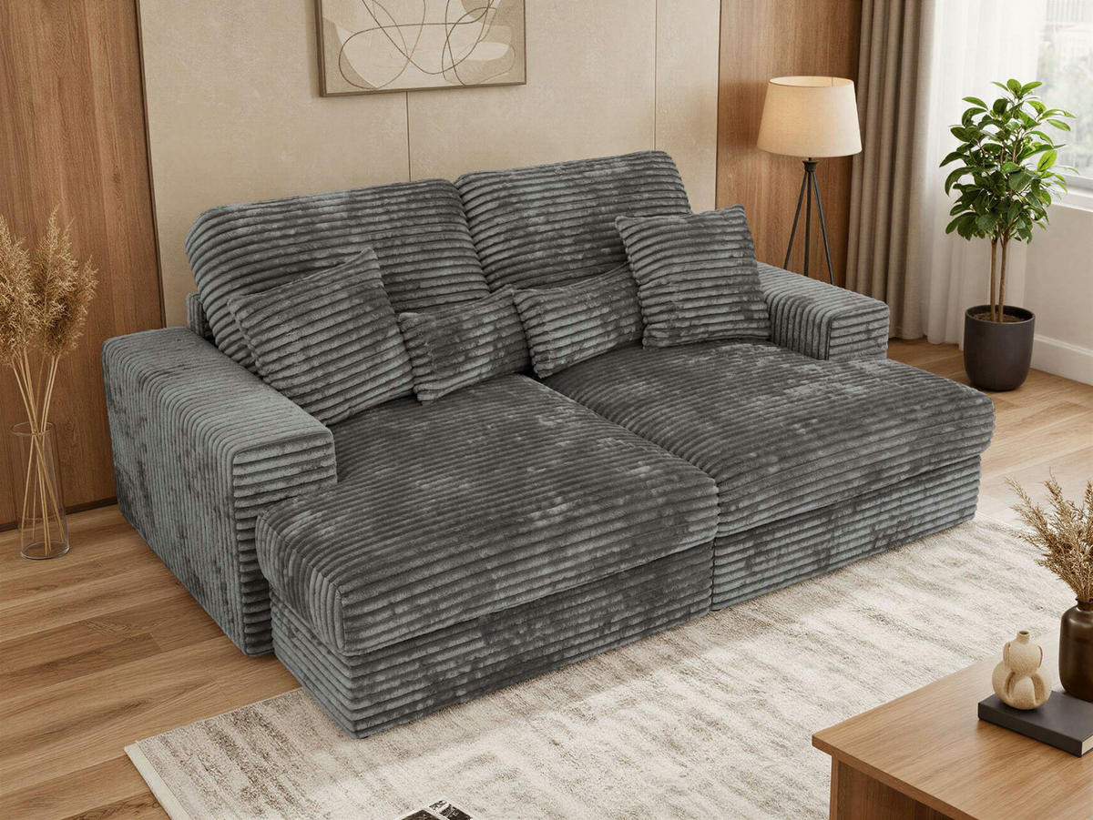 TROJMIESTNA POHOVKA ANERA - Sivá Manšester - čierna/sivá, textil/plast (248/107/163cm) - MKS