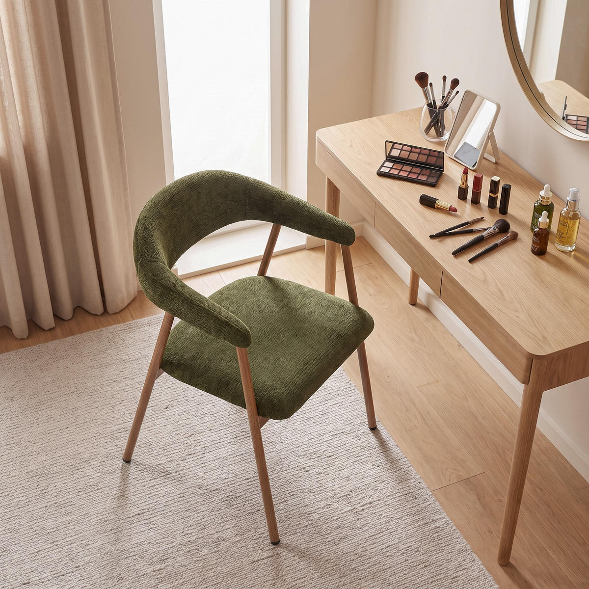 ESSZIMMERSTÜHLE 2er-Set, gepolstert, Chenille, Metallbeine in Holzoptik, Grün - Grün, Textil (61/80.5/59cm) - Meubles Cosy