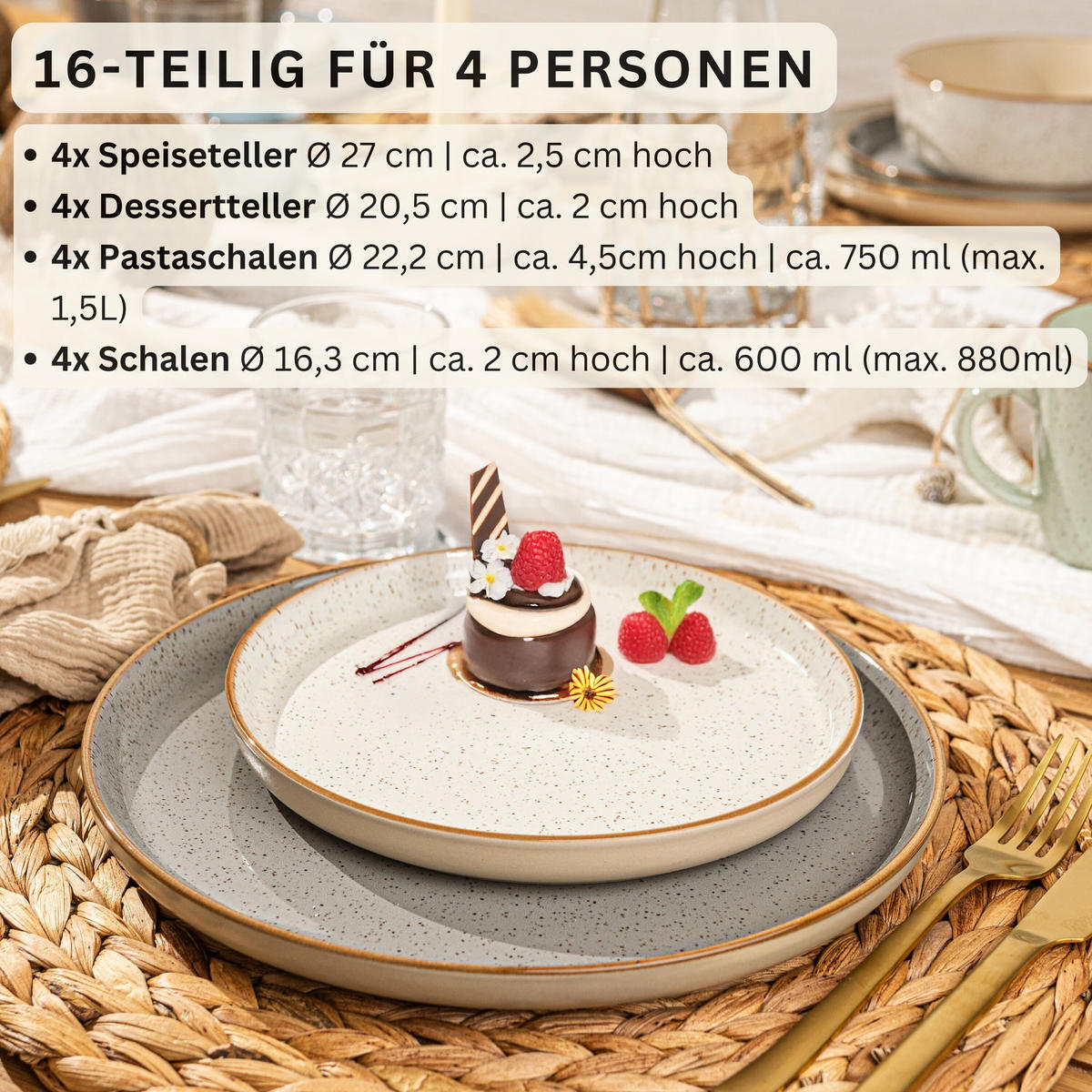 TAFELSERVICE RIO CREME - 16-teilig aus Steingut - Creme, Keramik (44/45/54cm) - Sänger