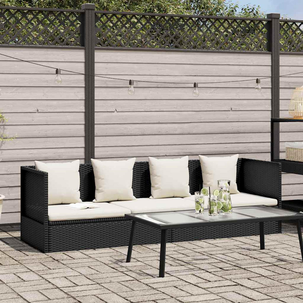 SONNENLIEGE mit Kissen, verstellbar, 200/60/58 cm, aus Poly Rattan, Schwarz - Schwarz, Kunststoff (60/58/200cm) - vidaXL