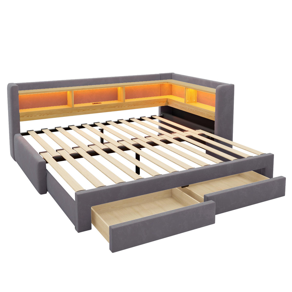 AUSZIEHBETT 90/180/200 cm, DE-41720, in Dunkelgrau - Dunkelgrau, Metall (90/200cm) - ComfortXL