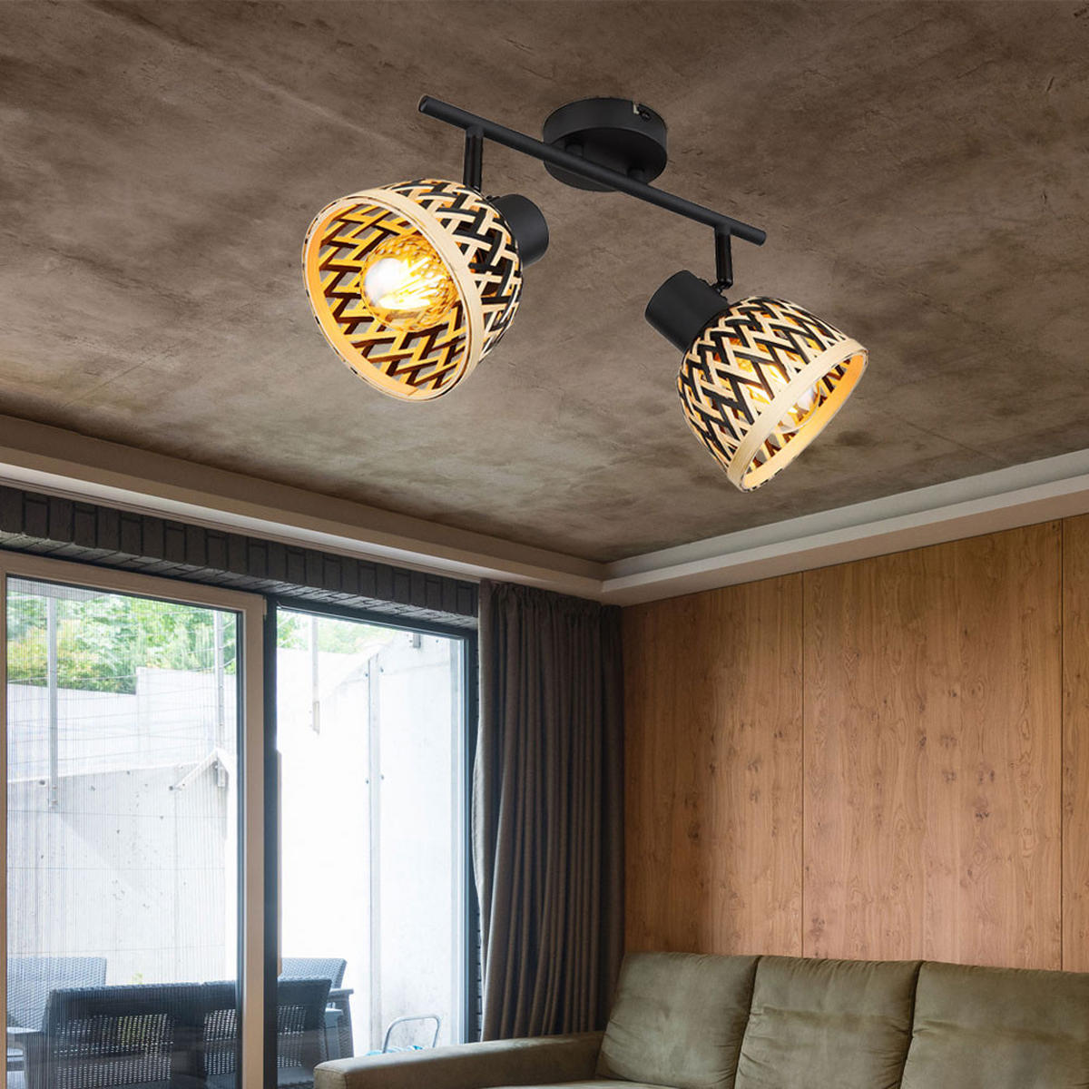 DECKENLEUCHTE Metall Schwarz Bambus - Schwarz, Holz (30/13/19cm) - Globo Lighting