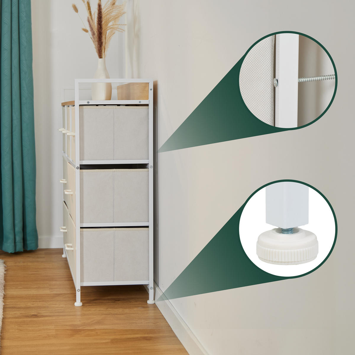 KOMMODE - Beige/Weiß, Holzwerkstoff/Kunststoff (100/85/30.5cm) - Relaxdays