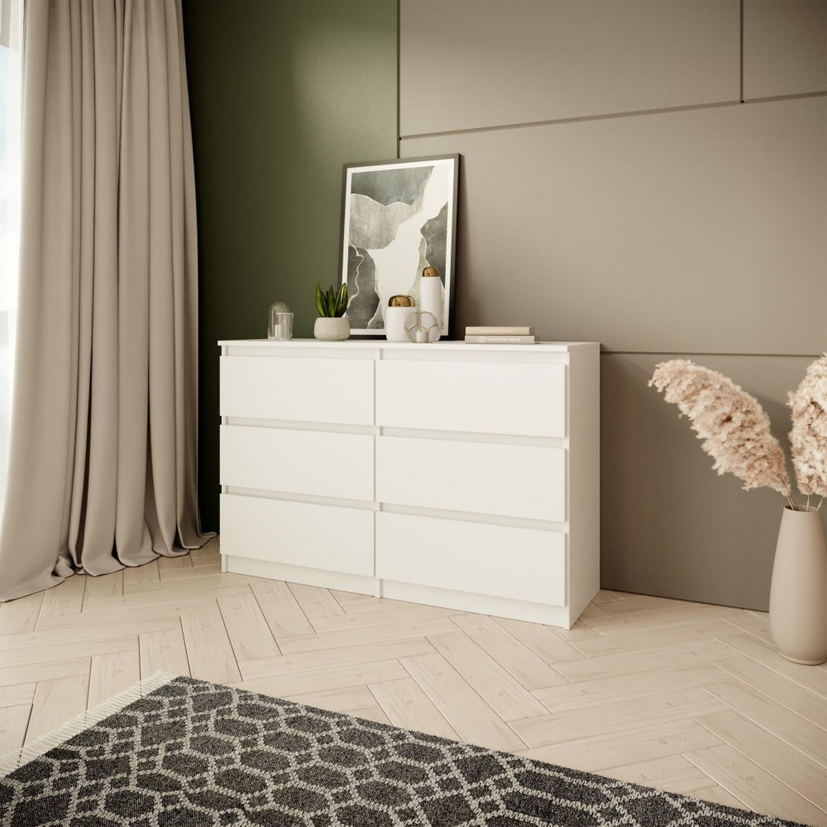 KOMMODE Look 100 cm mit sechs Schubladen, weiß - Weiß, Holzwerkstoff (100/71/33cm) - Beautysofa