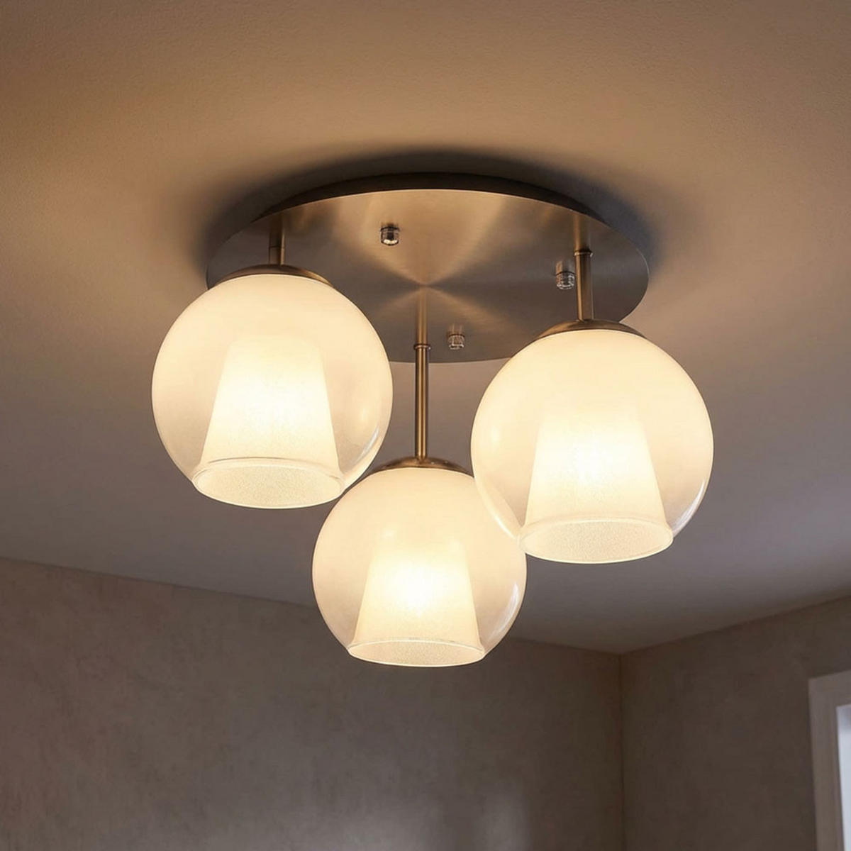 DECKENLEUCHTE LED BARRY Metall/Glas, verchromt, 3-flammig - Silberfarben, Glas (41/41/28.5cm) - Globo Lighting