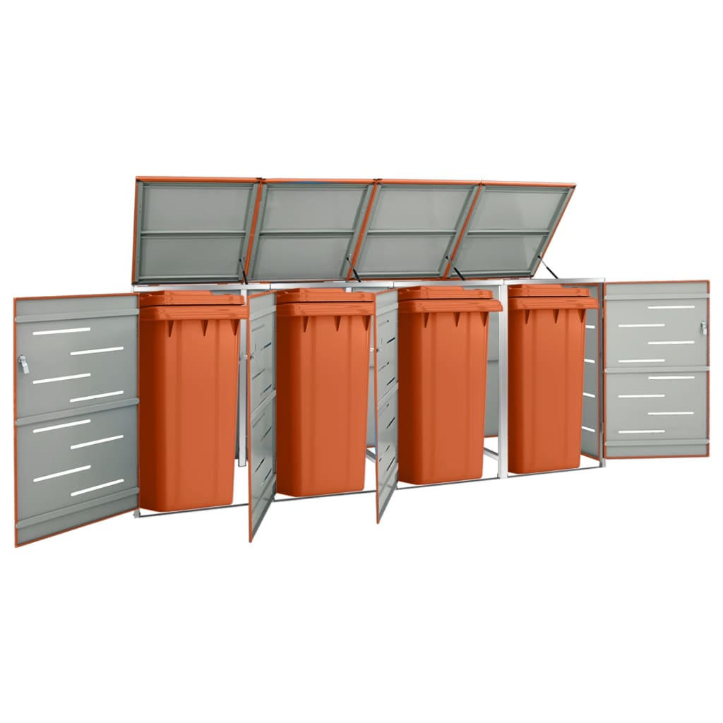 4ER Mülltonnenbox JAGU Edelstahl | Orange | 115,5x276,5x77,5cm | Für 4 Tonnen 240L - Orange, Metall (276.5/115.5/77.5cm) - DELUKE