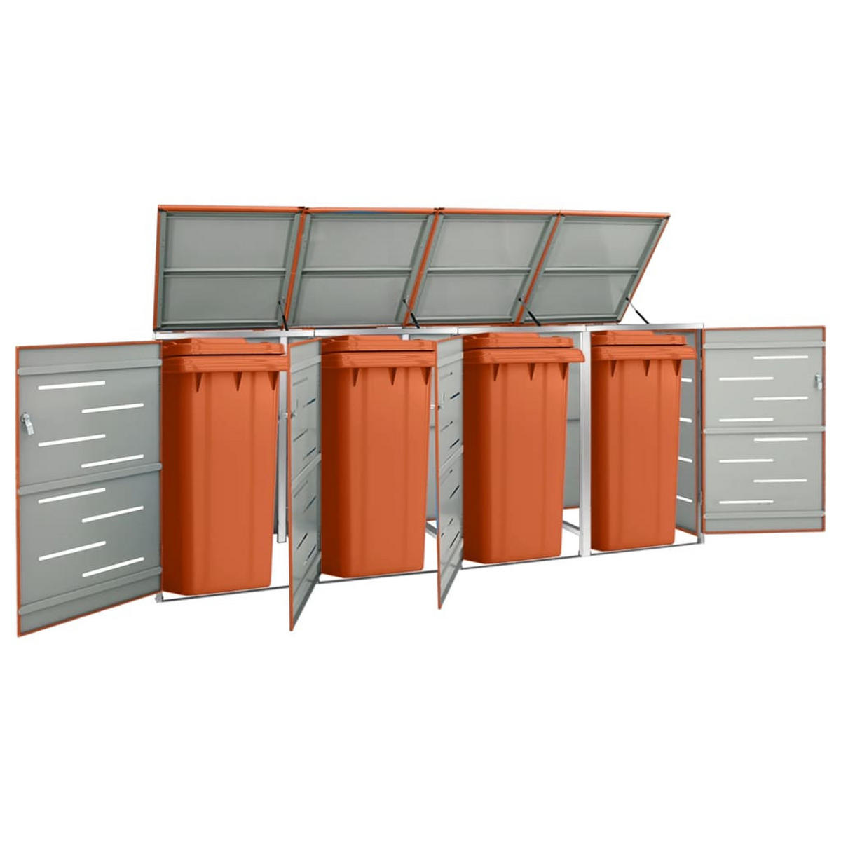 4ER Mülltonnenbox JAGU Edelstahl | Orange | 115,5x276,5x77,5cm | Für 4 Tonnen 240L - Orange, Metall (276.5/115.5/77.5cm) - DELUKE