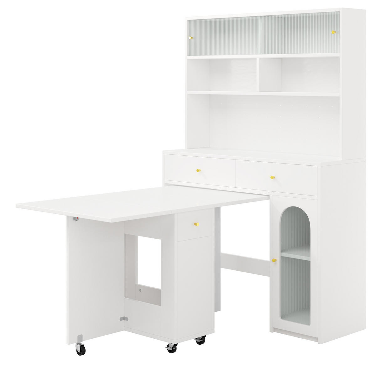 KÜCHENSCHRANK-SET mit klappbarem Esstisch 2-tlg. MDF Weiß - Weiß, Holzwerkstoff (45/180/120cm) - Meubliv