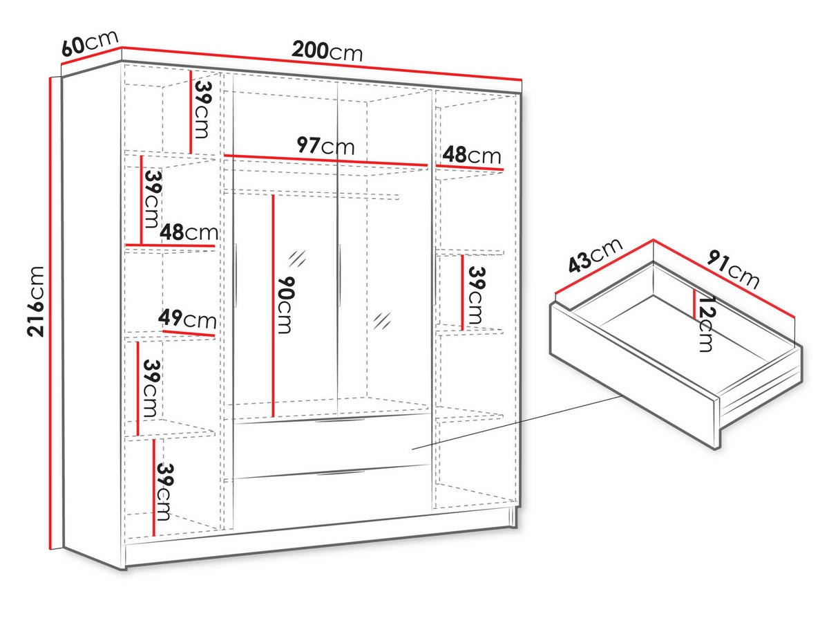 KLEIDERSCHRANK Sofia II - Goldfarben/Nussbaumfarben, Holzwerkstoff/Kunststoff (200/216/60cm) - MIRJAN24