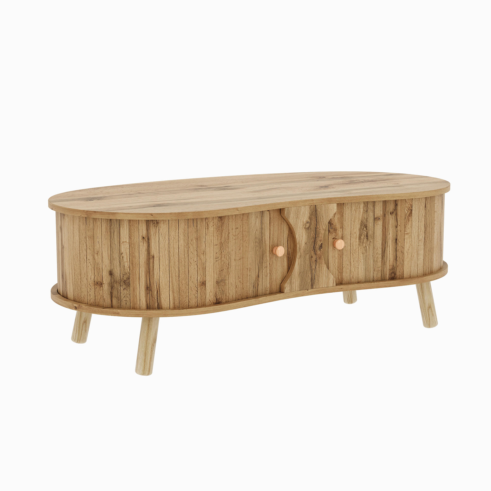 COUCHTISCH holzoptik & rillen-design erbsenform & schiebetüren - Naturfarben, Holzwerkstoff (50/108/37cm) - Urban Meuble