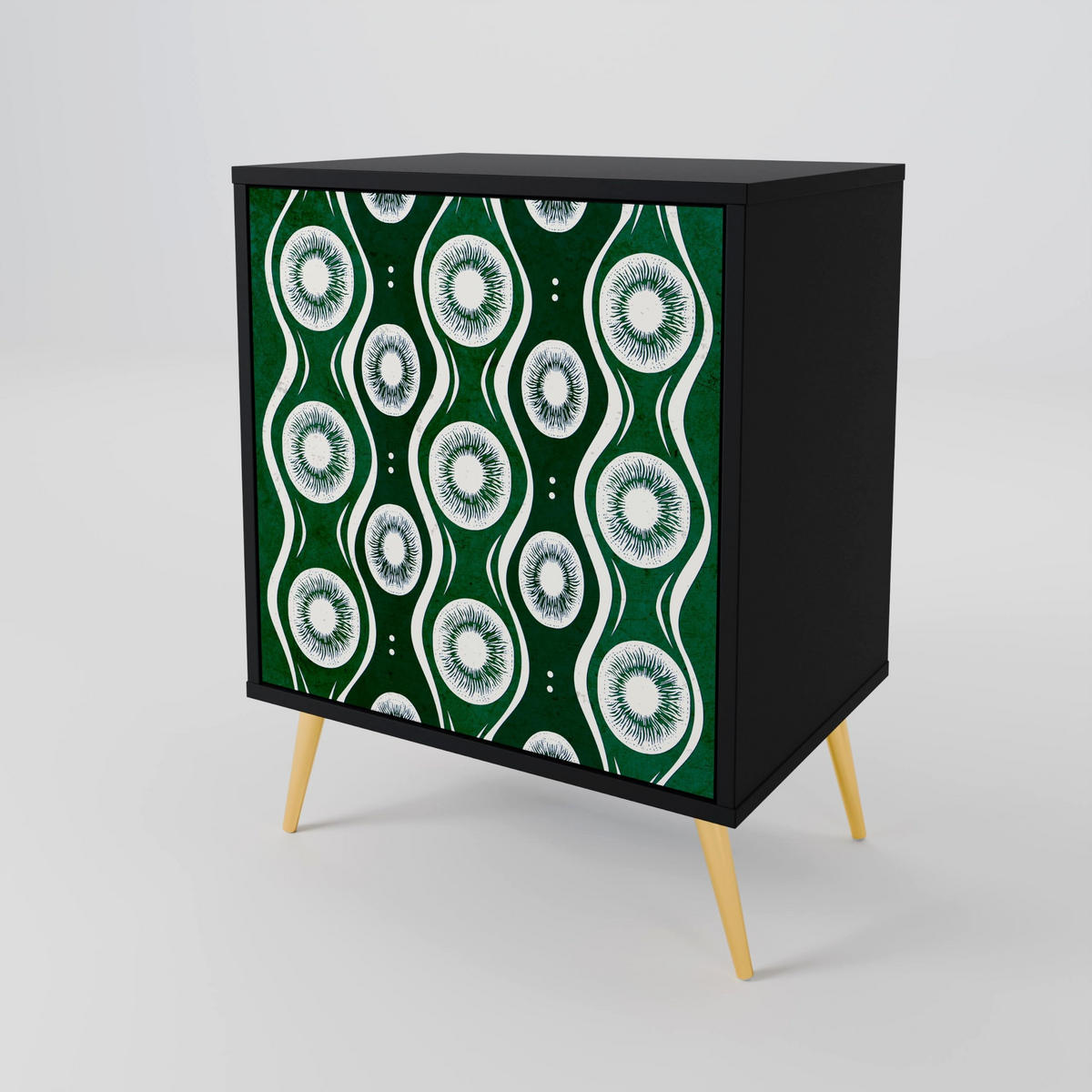 SIDEBOARD GREEN EYES, Schwarz, 57,5x42x70,5 cm, Schwarze Metall-Sternfüße - Multicolor/Schwarz, Holzwerkstoff/Metall (57.5/70.5/42cm) - SpaceRebels