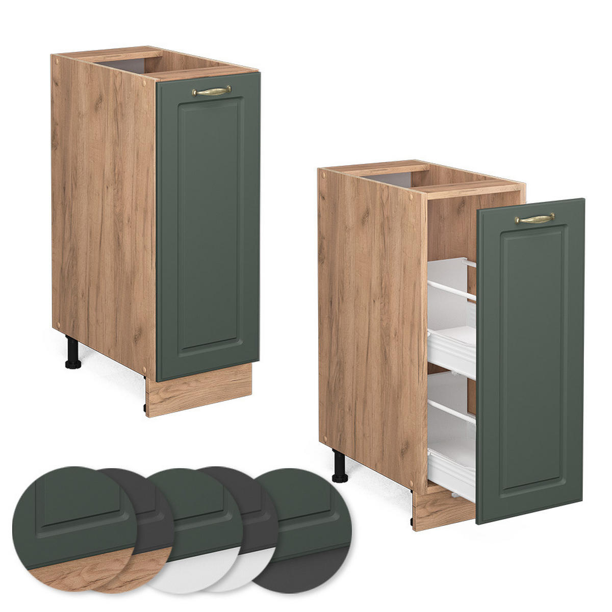 APOTHEKERSCHRANK Fame-Line Grün-Gold Landhaus 30 cm, AP Eiche - Honigeiche/Eiche Wotan, Holzwerkstoff (30/82/60cm) - Vicco