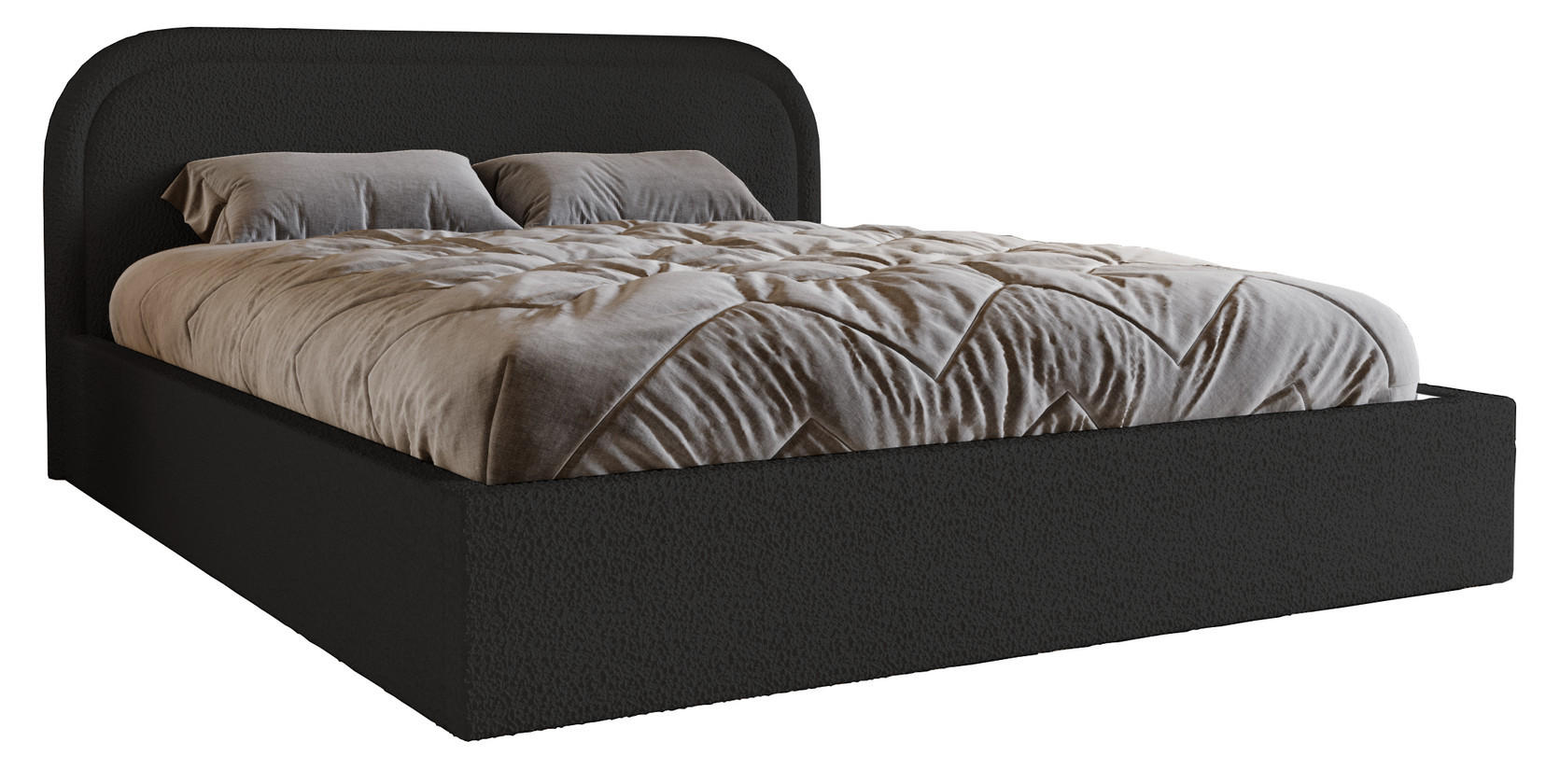 DOPPELBETT 180x200 Dune mit Bettkasten, runde Kopfteil, Bouclé, Schwarz - Schwarz, Holz/Textil (180/200cm) - Emporius