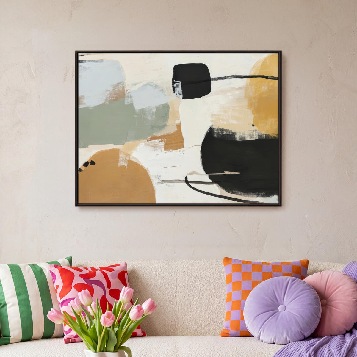 LEINWAND Bilder mit Rahmen - Farbe - Abstrakt - Farben - 70x50 - Currygelb, Textil (70/50cm) - MuchoWow