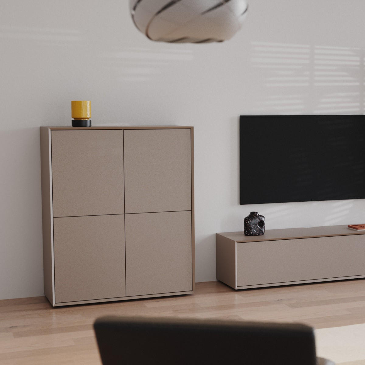 SIDEBOARD HOCH 4 türen 43/120/43 cm - Sandfarben, Holzwerkstoff (43/120/46.5cm) - Calicosy