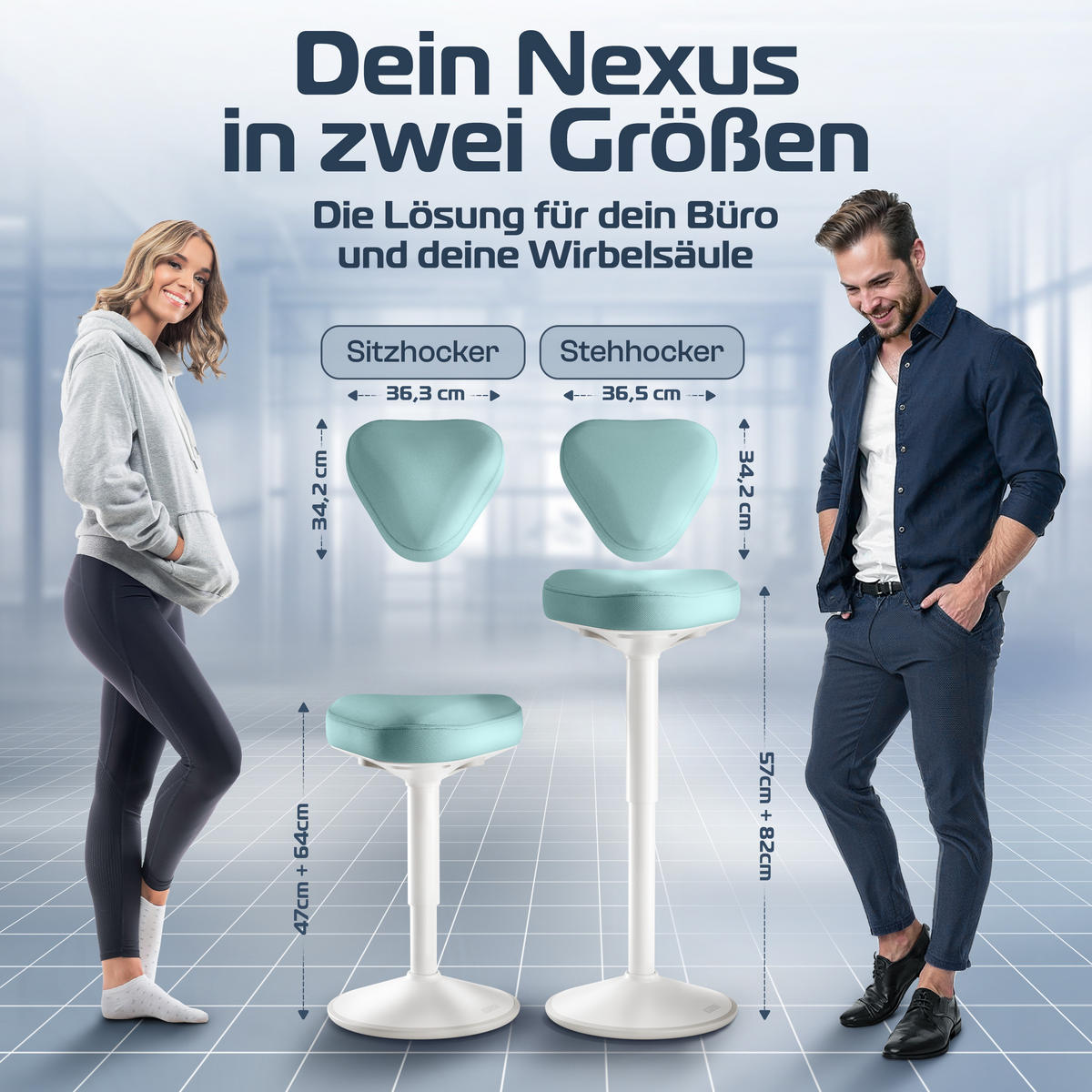 BÜROHOCKER Nexus Mint - Weiß/Mintgrün, Textil/Metall (36/64/36cm) - Clouvou