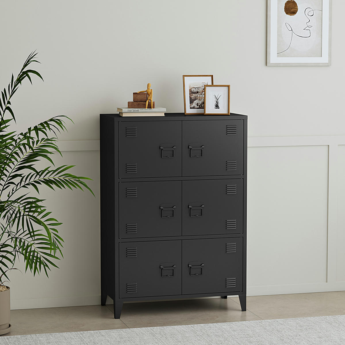BÜROSCHRANK Hamina - Schwarz, Metall (80/113/40cm) - [en.casa]