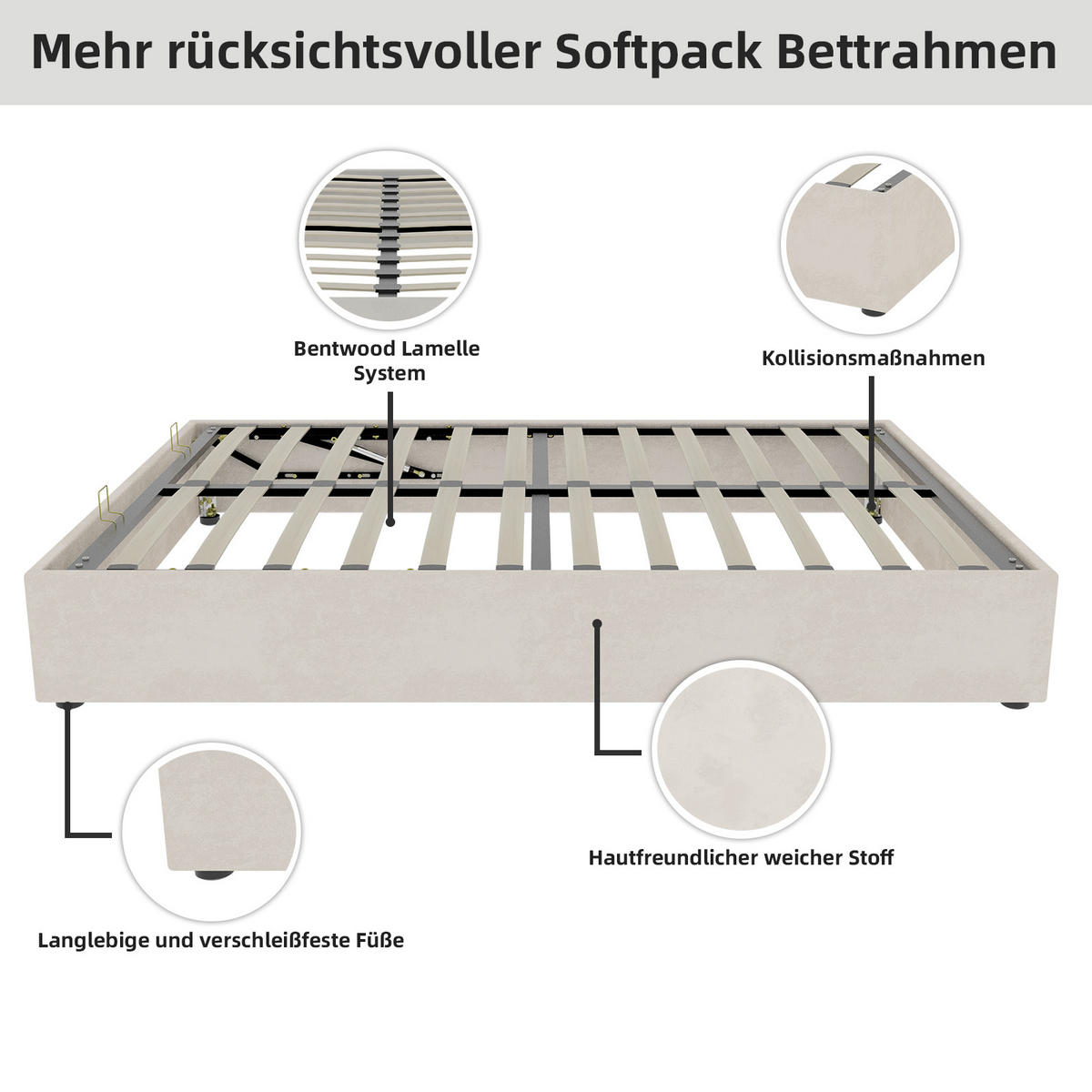 POLSTERBETT 140/200 cm in Beige Stoff - Beige, Holzwerkstoff/Textil (140/200cm) - WISHDOR