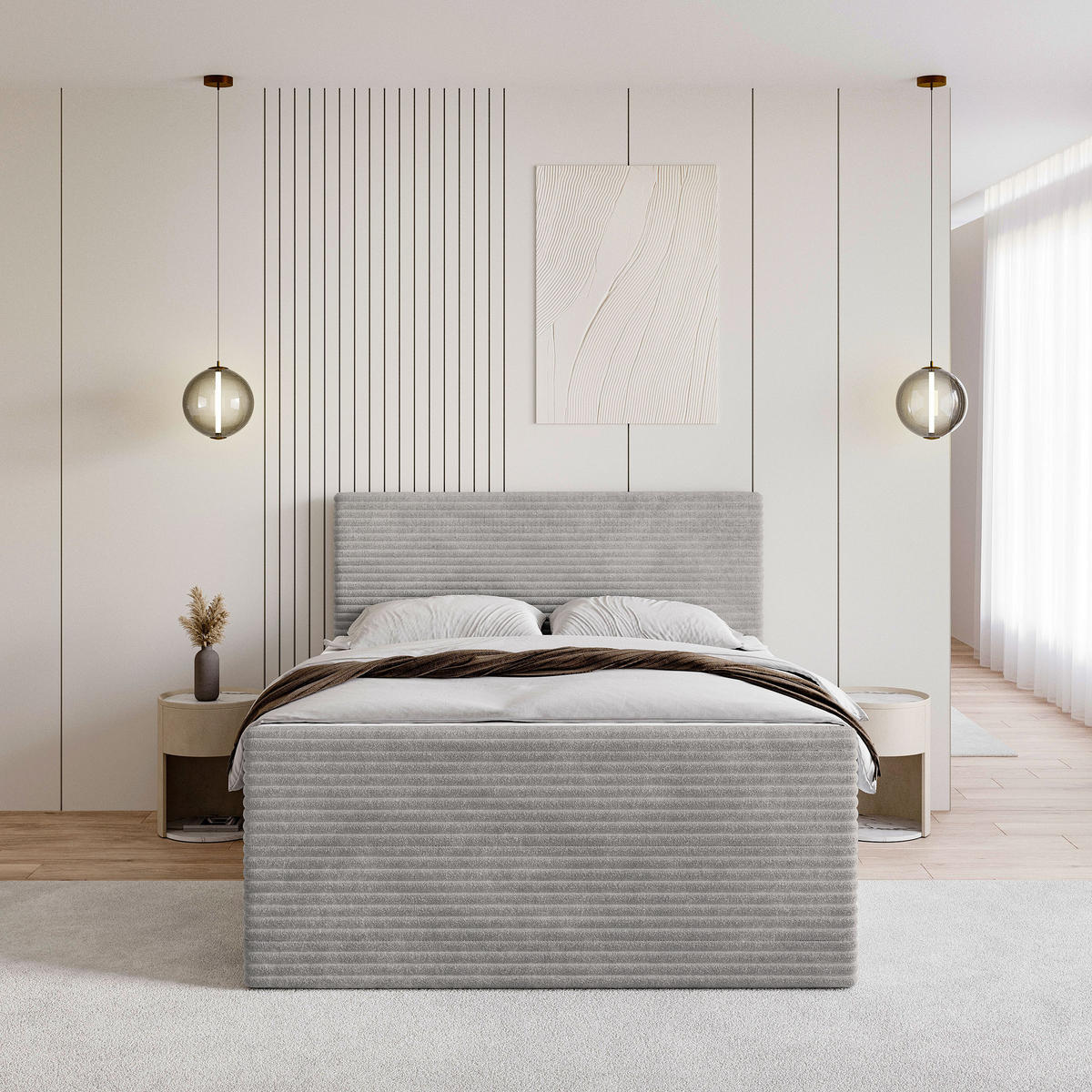 BOXBETT NOLEN 140x200 cm mit Matratze und Topper - Hellgrau - Hellgrau, Holz (140/200cm) - MASSENO