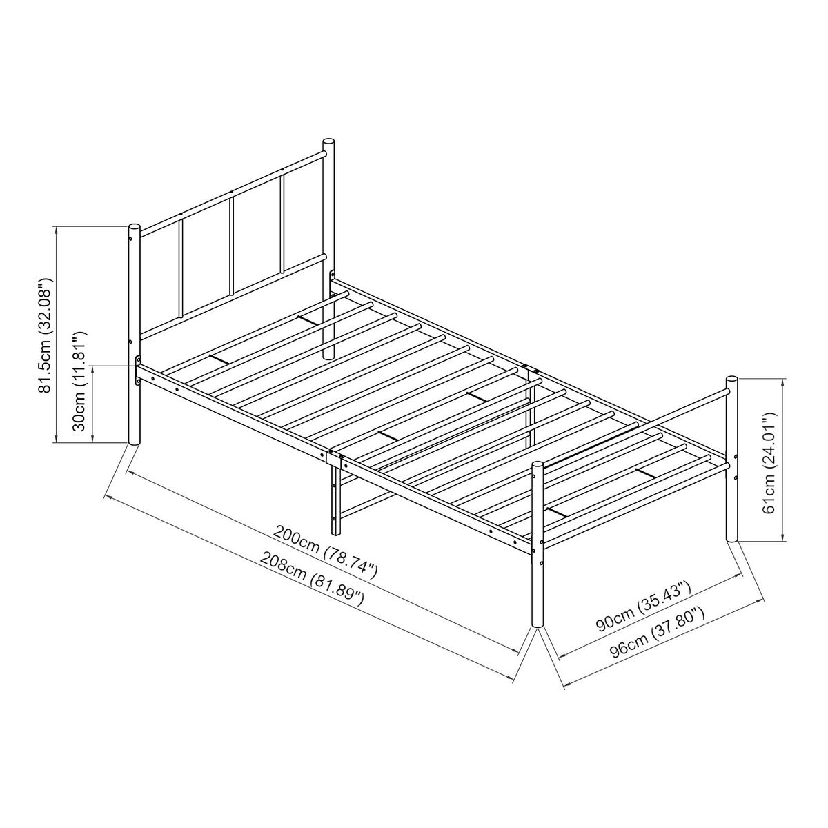 METALLBETT Laos - Schwarz, Metall (90/200cm) - [en.casa]