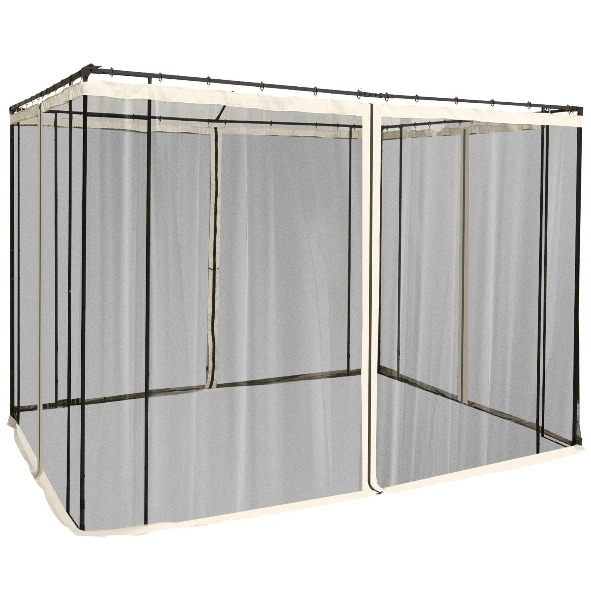 PAVILLON-MOSKITONETZ 300/300 cm mit Reißverschluss und 4 Seitenteilen, langlebiges Polyestergewebe, Schwarz - Schwarz, Textil (207/1/302cm) - Redom
