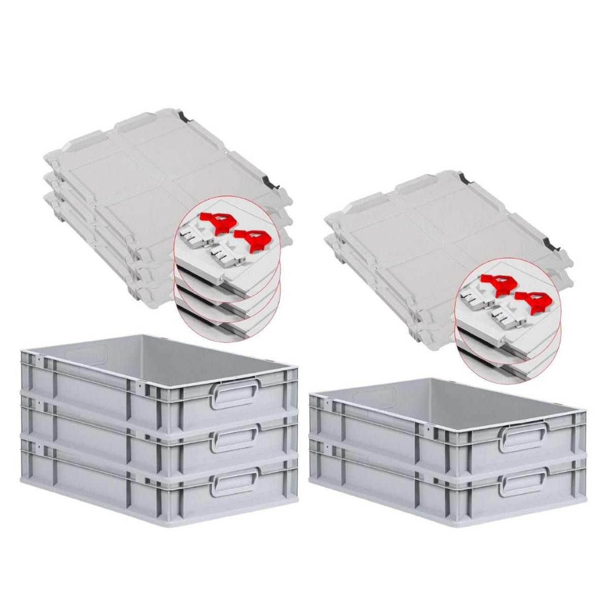 EUROBOX 5x Nextgen Economy Mit Scharnierdeckel Grau/Rot Griffe Geschlossen 23 Liter - Rot, Kunststoff (40/12/60cm) - PROREGAL