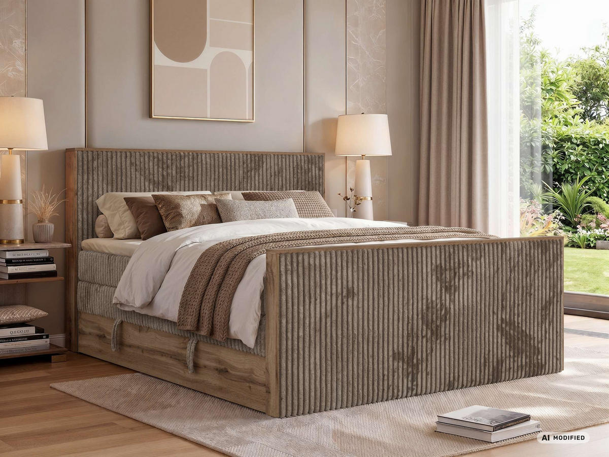 POSTEL BOXSPRING WOOD KING DUO 140/200 - Hnědá Manšestr - Topper Visco - H3 - černá/hnědá, textil/plast (140/200cm) - MKS