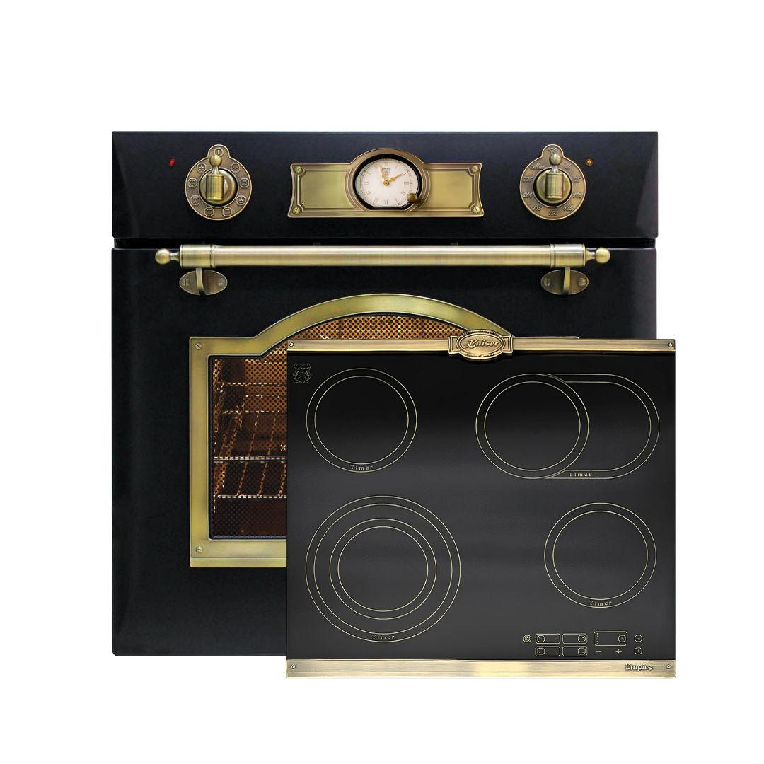 BACKOFEN-SET Elektro Backofen 60 cm EH 6355 Em+KCT 6185 Em Glaskeramik Kochfeld 60 cm - Schwarz, Metall (59.4/59.4/57.5cm) - Kaiser Küchengeräte