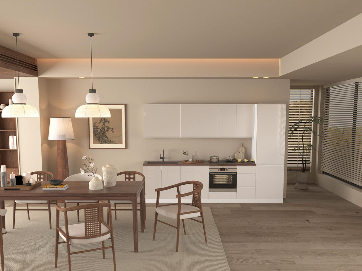 KÜCHENZEILE 300 cm - Aspen KA5-M300 - in Weiß/Hochglanz - Weiß Hochglanz, Holz (300/212/58cm)