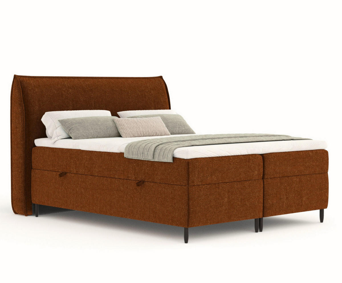 BOXBETT 200/200 cm Corvus, in Kupferfarben, Matratze, Topper, Bettkasten, H2 = mittel - Schwarz/Kupferfarben, Holz/Holzwerkstoff (200/200cm) - Maison de Reve