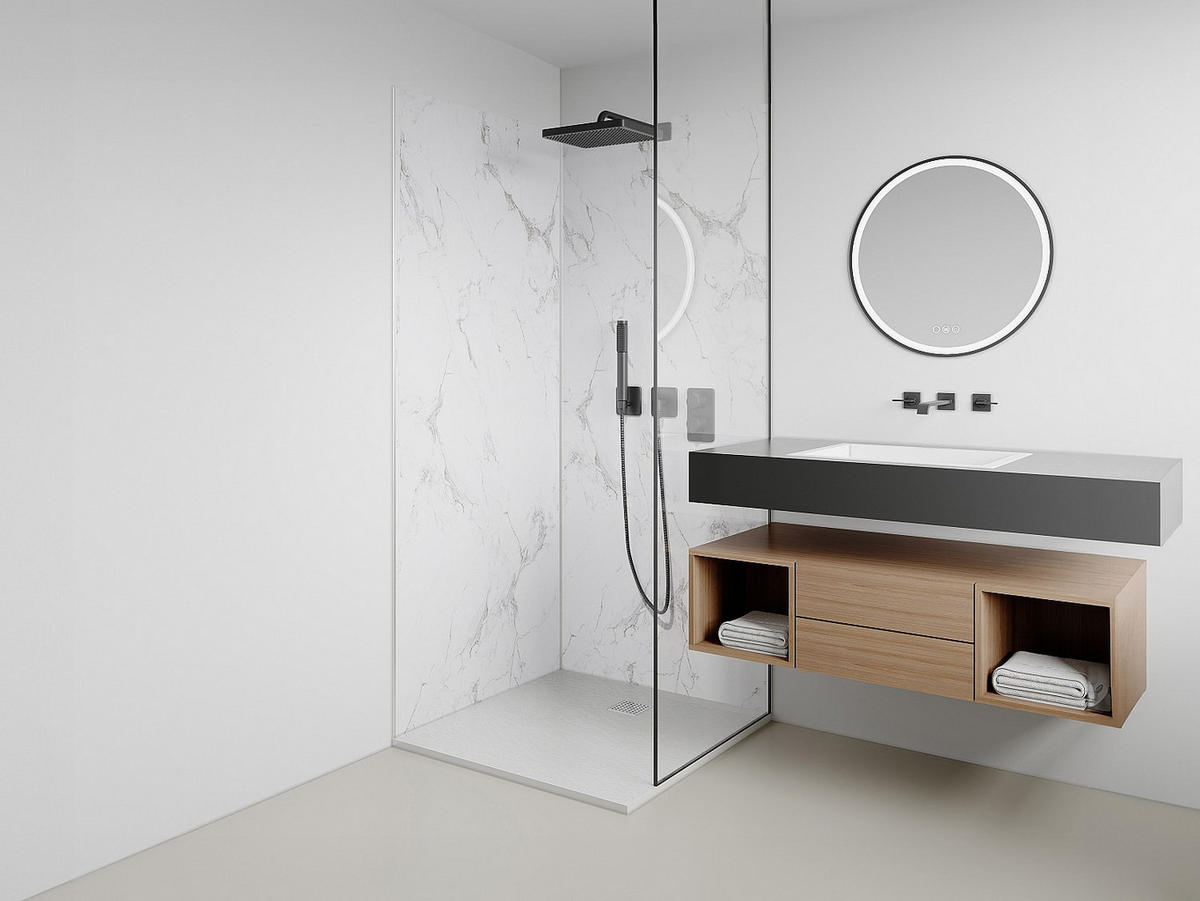 WANDPANEELE für Dusche - 90 x 90 - plastik - weiß Eneko - Weiß, Kunststoff (90/210/90cm) - Vente-Unique
