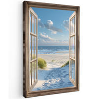 LEINWANDBILD Aussicht - Strand - Fenster - Dünen - Meer 90x140 cm - Hellblau, Textil (90/140cm) - MuchoWow