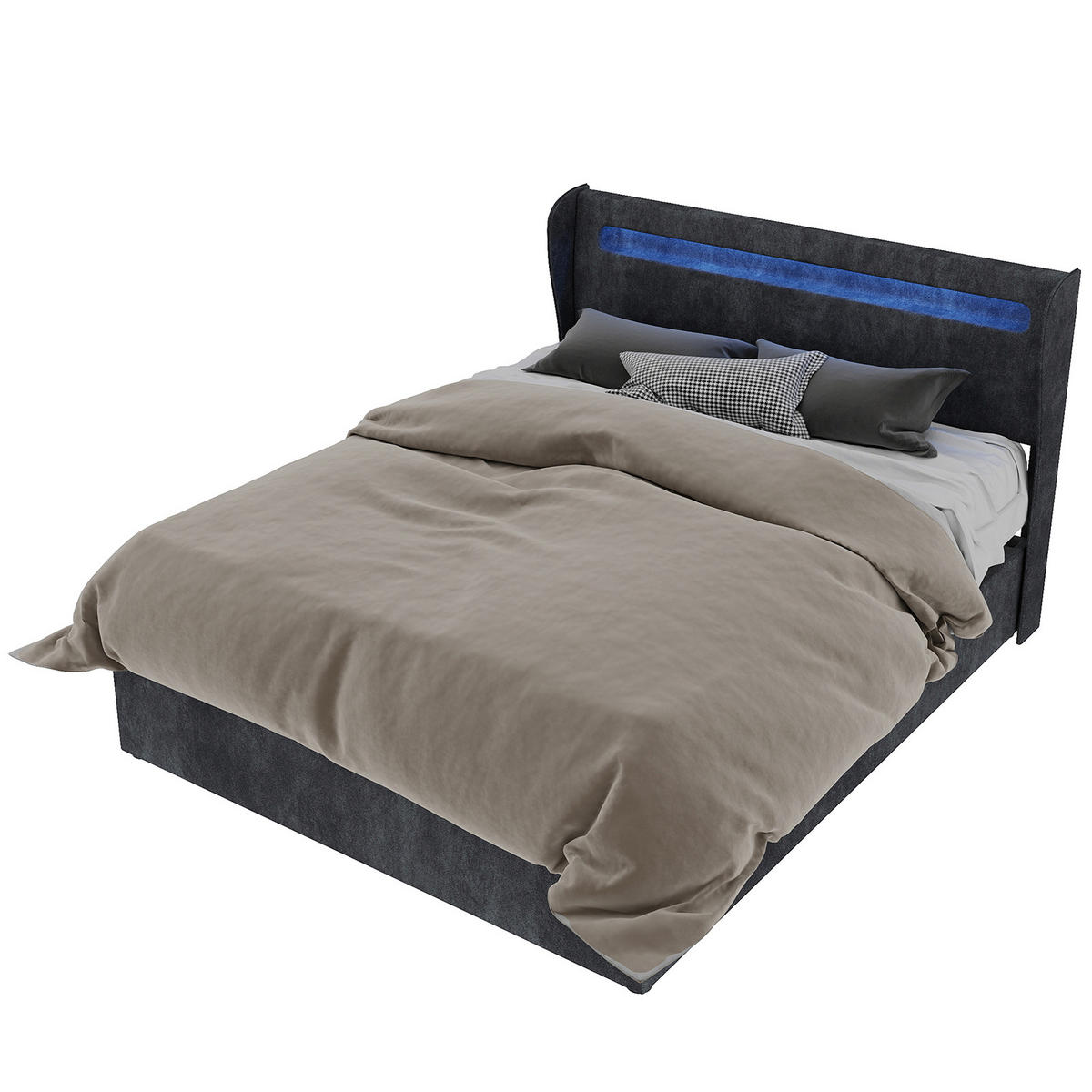 POLSTERBETT 140x200 cm LED Stauraum grau - Grau, Textil (140/200cm) - LEBENLANG