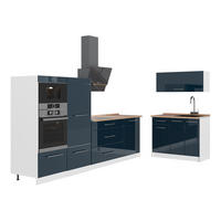 KUHINJA Fame-Line, Temno modra z visokim sijajem/Bela, 380 cm, DP Hrast - bela/temno modra, leseni material (380/153.6/60cm) - Vicco