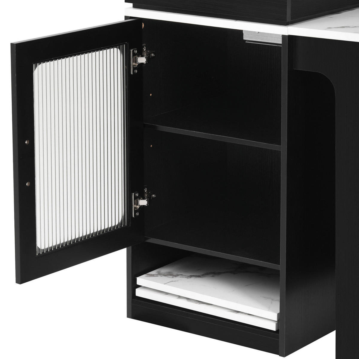 KÜCHENINSEL aus MDF 80x71-151x92 cm Schwarz mit Steckdosenleiste - Schwarz, Holzwerkstoff (151/92/80cm) - Modfu