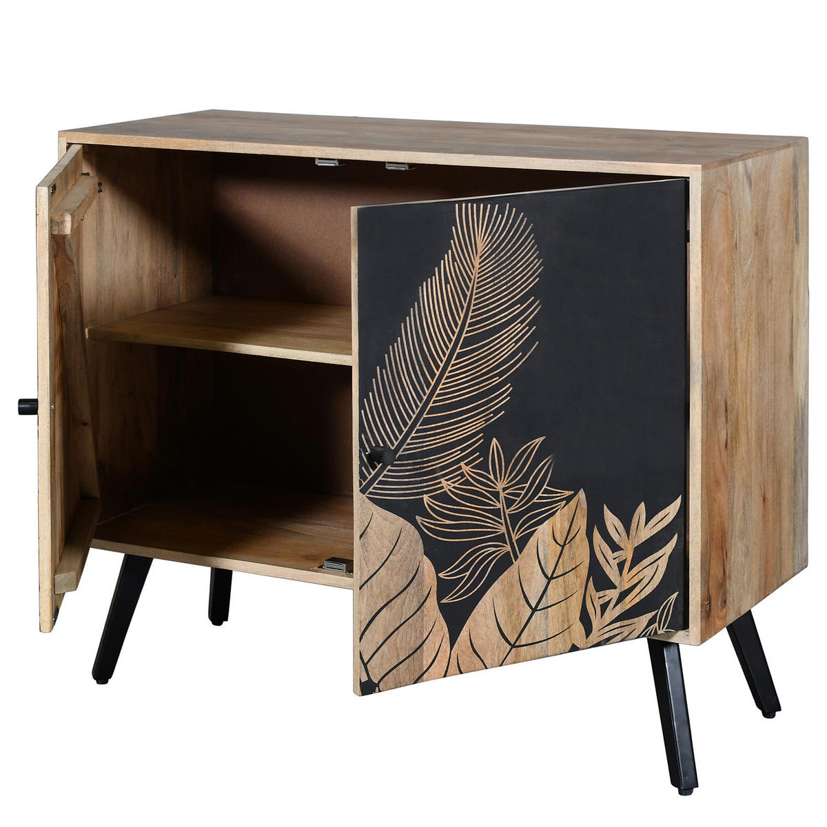 MASSIVE KOMMODE - Mango massiv - Mango / Schwarz - Schwarz/Braun, Holz/Metall (100/80/40cm) - home24