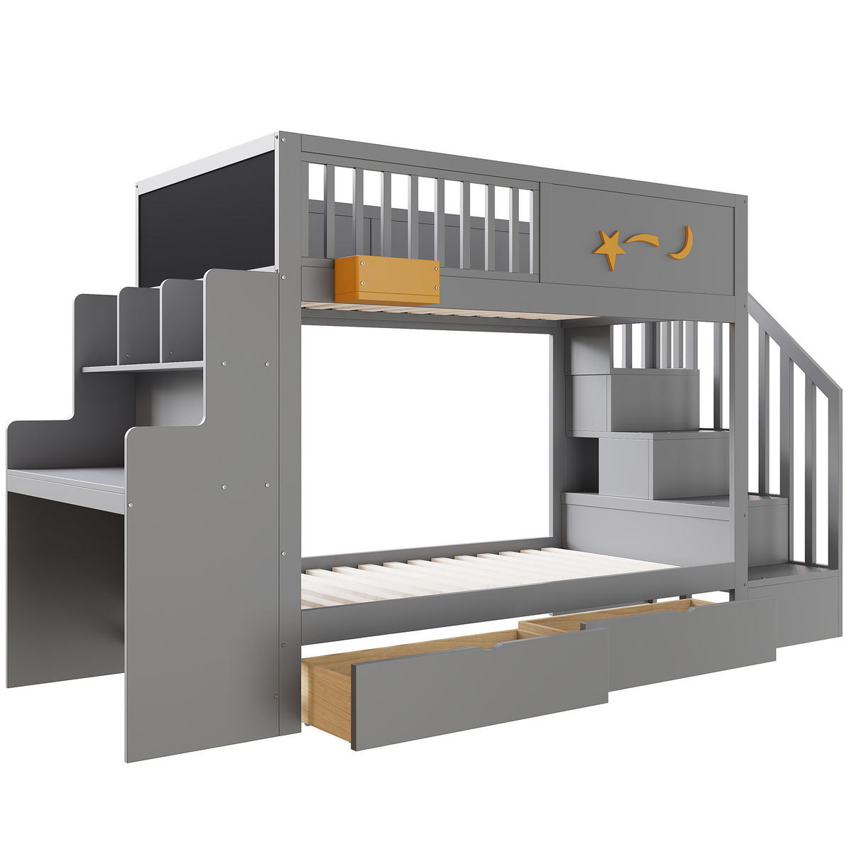 ETAGENBETT 90/200 cm Grau mit 2 Schubladen und Stauraumtreppe - Grau, Holz (90/200cm) - Oxeza