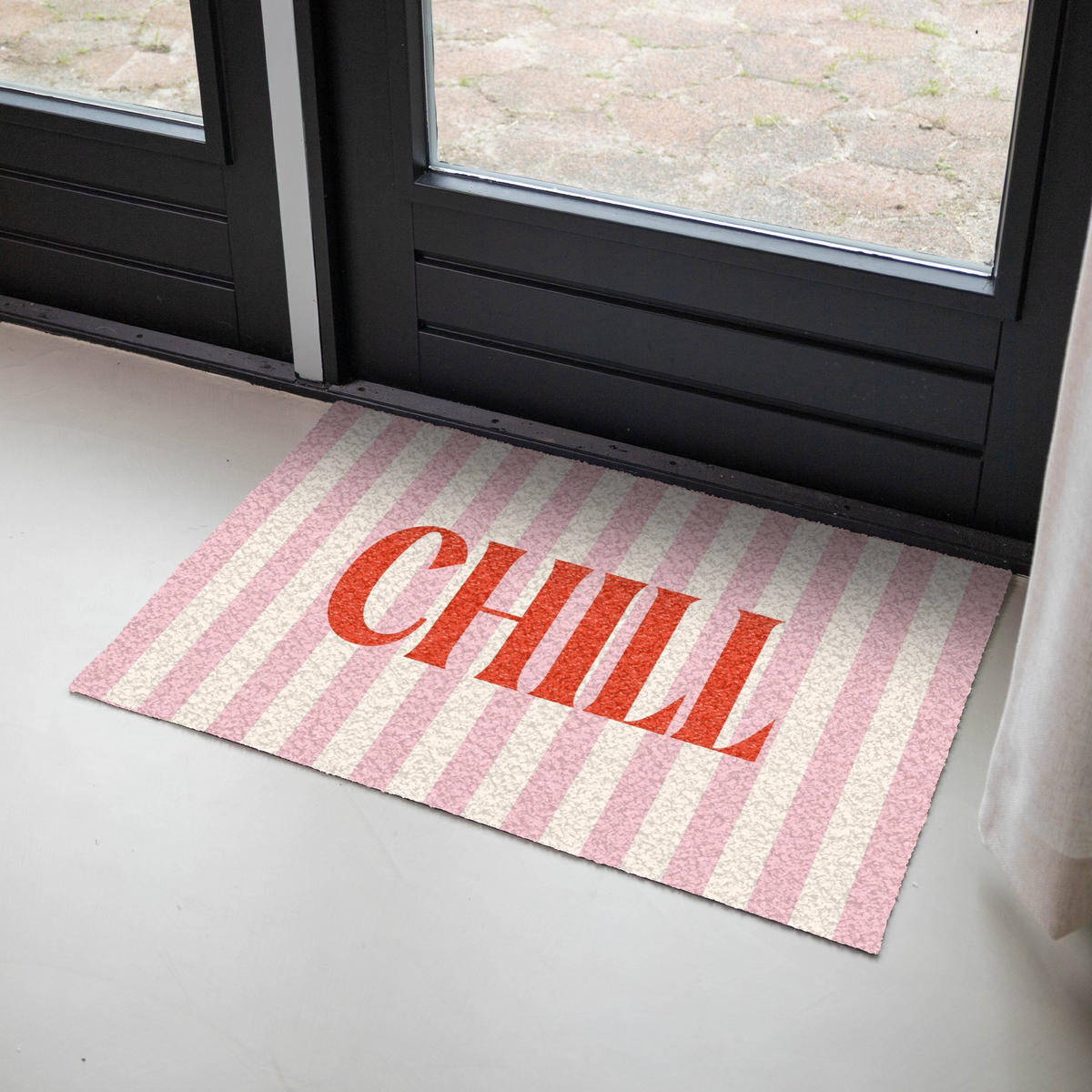 FUSSMATTE Zartrosa – Rot – Streifen – Chill 90x60 cm - Rosa, Kunststoff (90/0.4cm) - MuchoWow