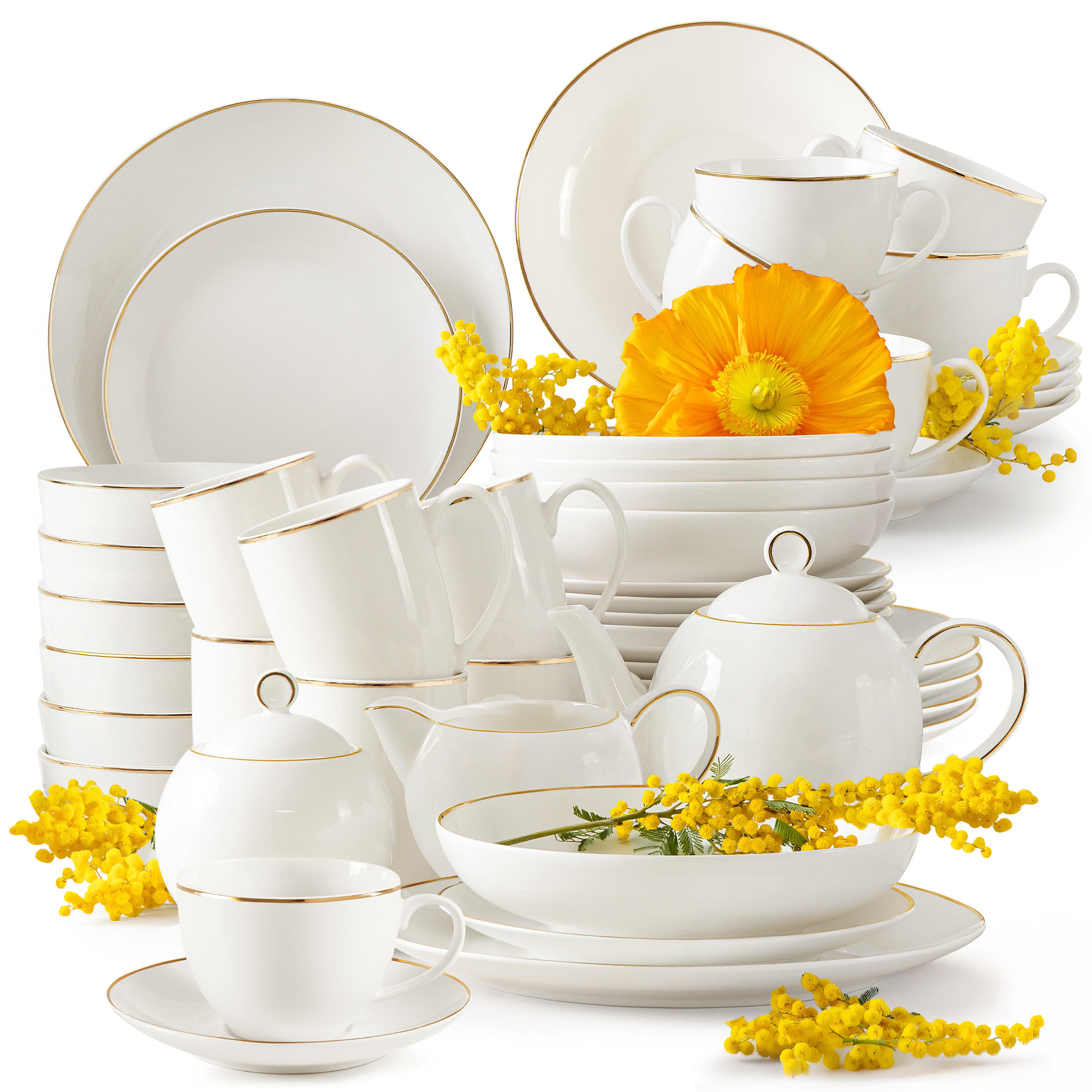 KOMBISERVICE AD BELLA, 6 Personnen, 45-tlg - Ecru/Goldfarben, Keramik (26/16/26cm) - KONSIMO®